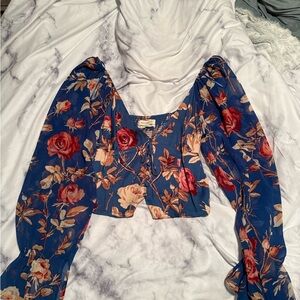 Urban Outfitters Blue and Red Floral Blouse